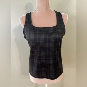 Sweaty Betty  Womens Plaid Black Green Tank Top Build In Bra Athletic Gym L